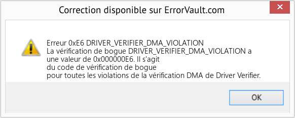 Fix DRIVER_VERIFIER_DMA_VIOLATION (Error Erreur 0xE6)