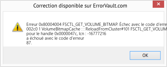 Fix FSCTL_GET_VOLUME_BITMAP. Échec avec le code d'erreur 87 (Error Erreur 0x80004004)