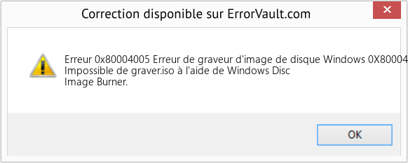 Fix Erreur de graveur d'image de disque Windows 0X80004005 (Error Erreur 0x80004005)