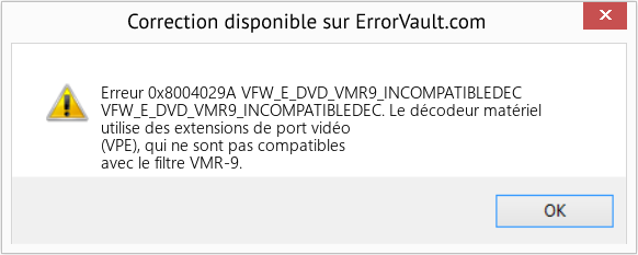 Fix VFW_E_DVD_VMR9_INCOMPATIBLEDEC (Error Erreur 0x8004029A)