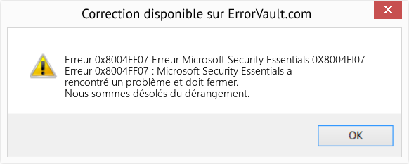 Download Error Erreur 0x8004FF07 (Erreur Microsoft Security Essentials 0X8004Ff07) Repair Tool Fix Erreur Microsoft Security Essentials 0X8004Ff07 (Error Erreur 0x8004FF07)