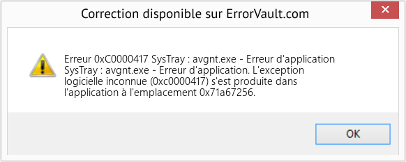 Fix SysTray : avgnt.exe - Erreur d'application (Error Erreur 0xC0000417)