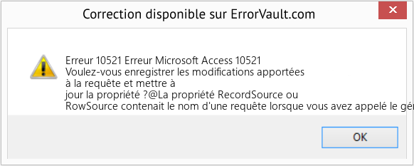 Download Error Erreur 10521 (Erreur Microsoft Access 10521) Repair Tool Fix Erreur Microsoft Access 10521 (Error Erreur 10521)