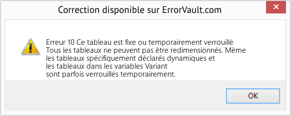 Fix Ce tableau est fixe ou temporairement verrouillé (Error Erreur 10)