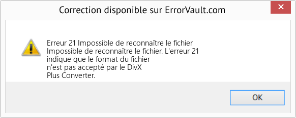 Download Error Erreur 21 (Impossible de reconnaître le fichier) Repair Tool Fix Impossible de reconnaître le fichier (Error Erreur 21)