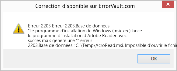 Fix Erreur 2203.Base de données (Error Erreur 2203)