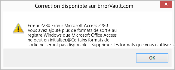 Download Error Erreur 2280 (Erreur Microsoft Access 2280) Repair Tool Fix Erreur Microsoft Access 2280 (Error Erreur 2280)