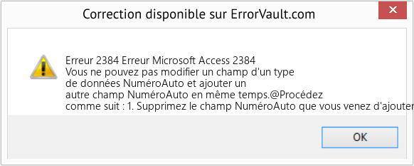 Download Error Erreur 2384 (Erreur Microsoft Access 2384) Repair Tool Fix Erreur Microsoft Access 2384 (Error Erreur 2384)