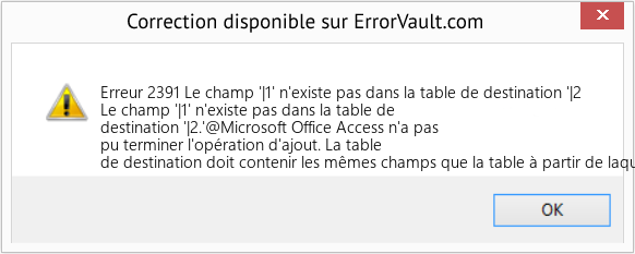 Download Error Erreur 2391 (Le champ '|1' n'existe pas dans la table de destination '|2) Repair Tool Fix Le champ '|1' n'existe pas dans la table de destination '|2 (Error Erreur 2391)