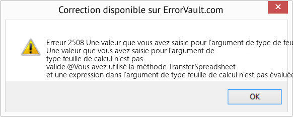 Fix Une valeur que vous avez saisie pour l'argument de type de feuille de calcul n'est pas valide (Error Erreur 2508)