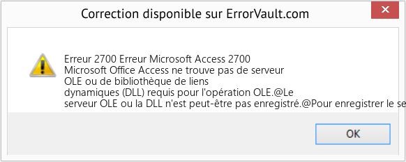 Download Error Erreur 2700 (Erreur Microsoft Access 2700) Repair Tool Fix Erreur Microsoft Access 2700 (Error Erreur 2700)