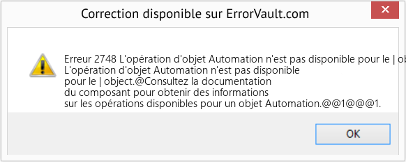 Fix L'opération d'objet Automation n'est pas disponible pour le | objet (Error Erreur 2748)