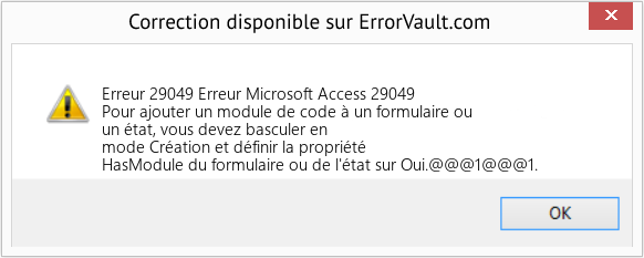 Download Error Erreur 29049 (Erreur Microsoft Access 29049) Repair Tool Fix Erreur Microsoft Access 29049 (Error Erreur 29049)