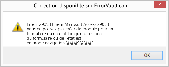 Download Error Erreur 29058 (Erreur Microsoft Access 29058) Repair Tool Fix Erreur Microsoft Access 29058 (Error Erreur 29058)