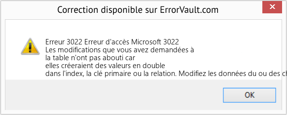 Fix Erreur d'accès Microsoft 3022 (Error Erreur 3022)