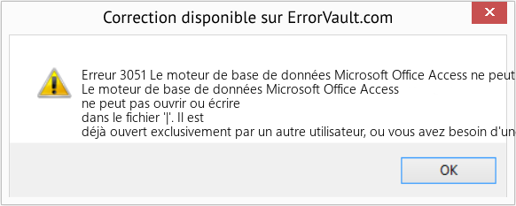 Download Error Erreur 3051 (Le moteur de base de données Microsoft Office Access ne peut pas ouvrir ou écrire dans le fichier '|') Repair Tool Fix Le moteur de base de données Microsoft Office Access ne peut pas ouvrir ou écrire dans le fichier '|' (Error Erreur 3051)