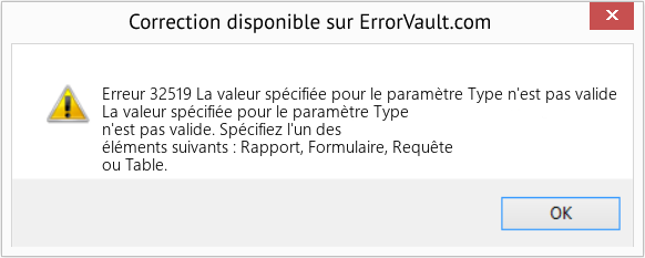 Fix La valeur spécifiée pour le paramètre Type n'est pas valide (Error Erreur 32519)