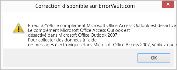 Fix Le complément Microsoft Office Access Outlook est désactivé dans Microsoft Office Outlook 2007 (Error Erreur 32596)