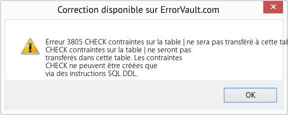 Fix CHECK contraintes sur la table | ne sera pas transféré à cette table (Error Erreur 3805)