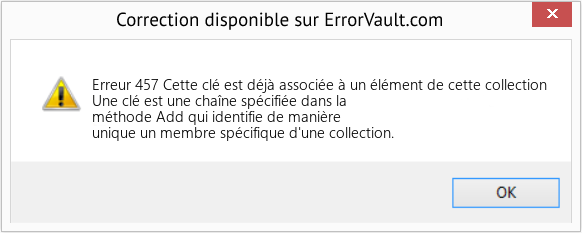 Download Error Erreur 457 (Cette clé est déjà associée à un élément de cette collection) Repair Tool Fix Cette clé est déjà associée à un élément de cette collection (Error Erreur 457)