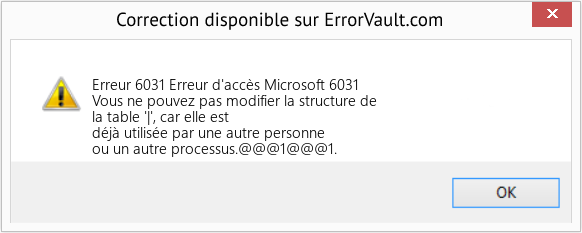 Download Error Erreur 6031 (Erreur d'accès Microsoft 6031) Repair Tool Fix Erreur d'accès Microsoft 6031 (Error Erreur 6031)
