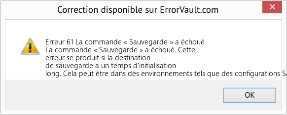 Fix La commande « Sauvegarde » a échoué (Error Erreur 61)