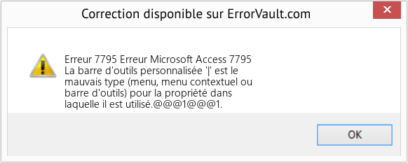 Download Error Erreur 7795 (Erreur Microsoft Access 7795) Repair Tool Fix Erreur Microsoft Access 7795 (Error Erreur 7795)