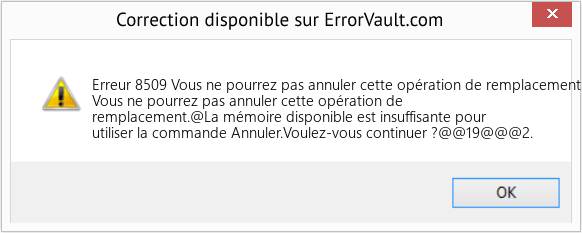 Download Error Erreur 8509 (Vous ne pourrez pas annuler cette opération de remplacement) Repair Tool Fix Vous ne pourrez pas annuler cette opération de remplacement (Error Erreur 8509)