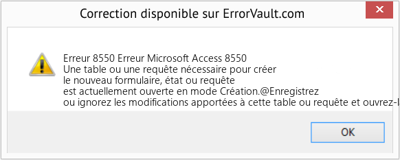 Download Error Erreur 8550 (Erreur Microsoft Access 8550) Repair Tool Fix Erreur Microsoft Access 8550 (Error Erreur 8550)