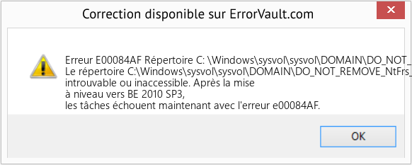Fix Répertoire C: \Windows\sysvol\sysvol\DOMAIN\DO_NOT_REMOVE_NtFrs_PreInstall_Directory n'a pas été trouvé ou n'a pas pu être accédé (Error Erreur E00084AF)