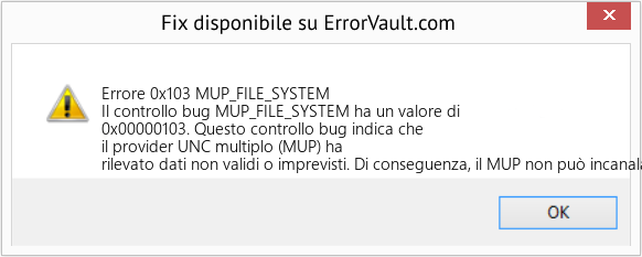 Fix MUP_FILE_SYSTEM (Error Errore 0x103)