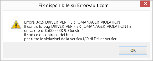 Fix DRIVER_VERIFIER_IOMANAGER_VIOLATION (Error Errore 0xC9)