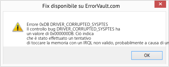 Fix DRIVER_CORRUPTED_SYSPTES (Error Errore 0xDB)