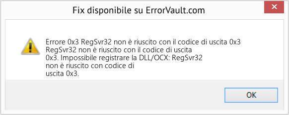 Download Error <?php echo $number; ?> (RegSvr32 non è riuscito con il codice di uscita 0x3) Repair Tool Fix RegSvr32 non è riuscito con il codice di uscita 0x3 (Error Codee 0x3)