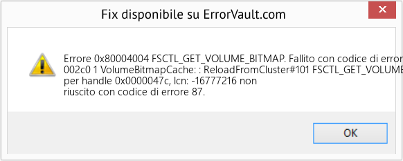 Fix FSCTL_GET_VOLUME_BITMAP. Fallito con codice di errore 87 (Error Codee 0x80004004)