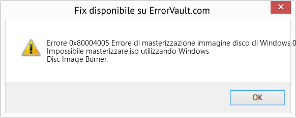 Fix Errore di masterizzazione immagine disco di Windows 0X80004005 (Error Codee 0x80004005)