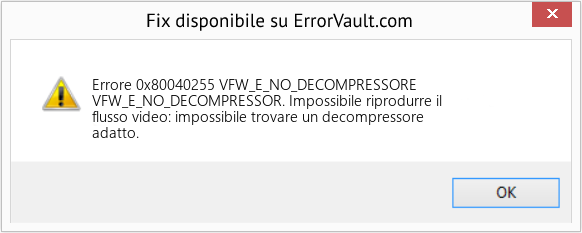 Download Error <?php echo $number; ?> (VFW_E_NO_DECOMPRESSORE) Repair Tool Fix VFW_E_NO_DECOMPRESSORE (Error Codee 0x80040255)