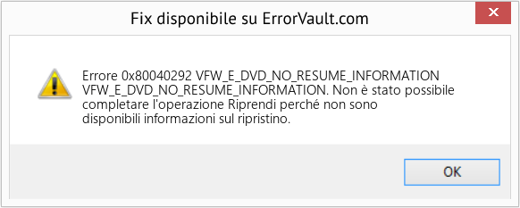 Fix VFW_E_DVD_NO_RESUME_INFORMATION (Error Codee 0x80040292)