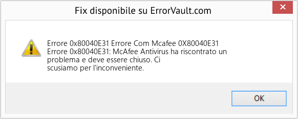 Fix Errore Com Mcafee 0X80040E31 (Error Codee 0x80040E31)