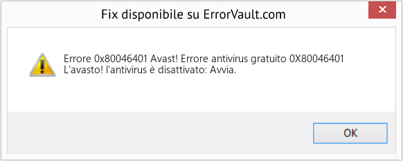 Fix Avast! Errore antivirus gratuito 0X80046401 (Error Codee 0x80046401)