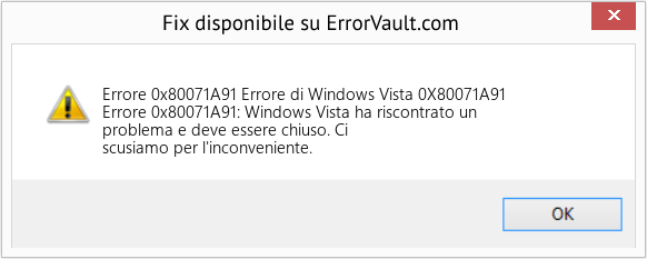 Fix Errore di Windows Vista 0X80071A91 (Error Codee 0x80071A91)