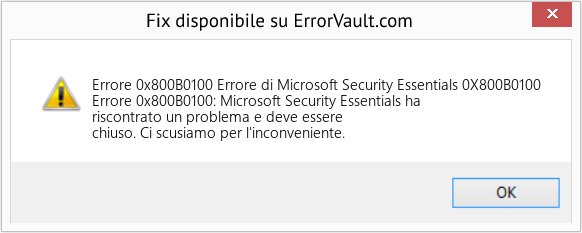 Fix Errore di Microsoft Security Essentials 0X800B0100 (Error Codee 0x800B0100)