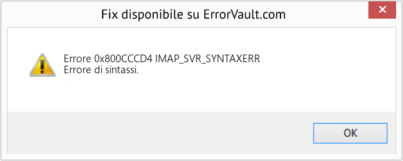 Download Error <?php echo $number; ?> (IMAP_SVR_SYNTAXERR) Repair Tool Fix IMAP_SVR_SYNTAXERR (Error Codee 0x800CCCD4)