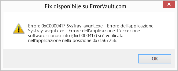 Fix SysTray: avgnt.exe - Errore dell'applicazione (Error Codee 0xC0000417)