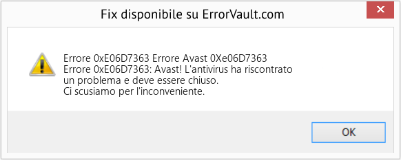 Fix Errore Avast 0Xe06D7363 (Error Codee 0xE06D7363)