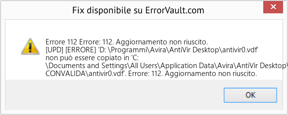 Fix Errore: 112. Aggiornamento non riuscito. (Error Codee 112)