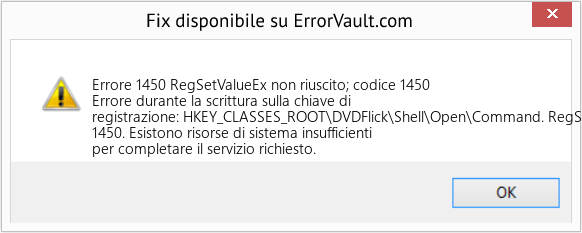 Download Error <?php echo $number; ?> (RegSetValueEx non riuscito; codice 1450) Repair Tool Fix RegSetValueEx non riuscito; codice 1450 (Error Codee 1450)