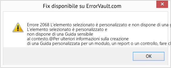 Fix L'elemento selezionato è personalizzato e non dispone di una guida sensibile al contesto (Error Codee 2068)