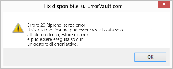 Download Error <?php echo $number; ?> (Riprendi senza errori) Repair Tool Fix Riprendi senza errori (Error Codee 20)