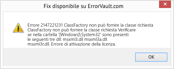 Download Error <?php echo $number; ?> (ClassFactory non può fornire la classe richiesta) Repair Tool Fix ClassFactory non può fornire la classe richiesta (Error Codee 2147221231)